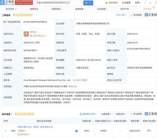 蒙牛成立營養食品公司,注冊資本3億